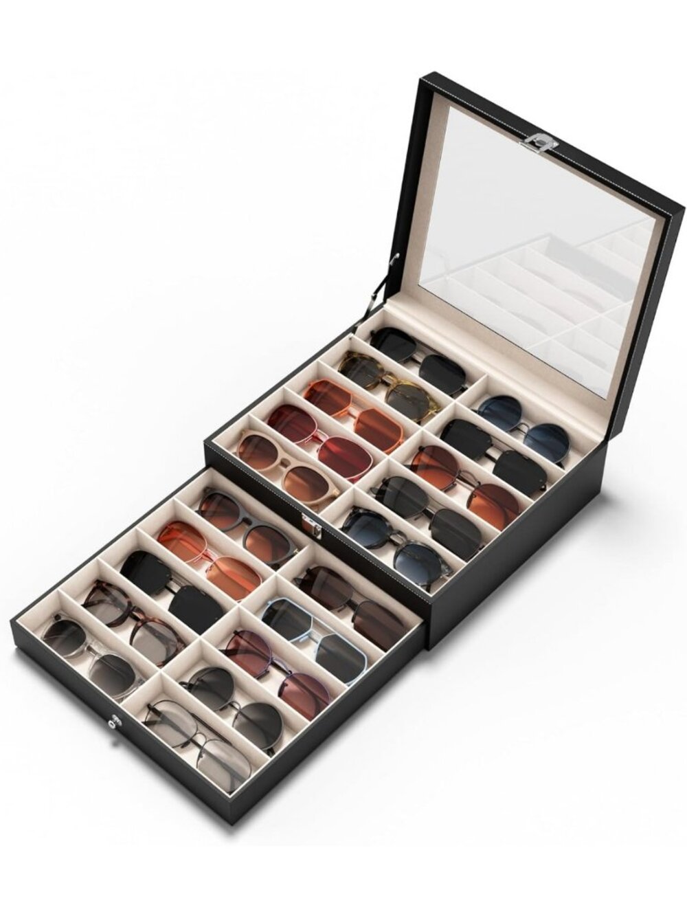 20-Slot Sunglass Organizer & Eyewear Storage Box - Stylish Display Case for